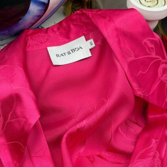 🆕 RAT & BOA 🧿 NWOT Paloma Pink Floral Satin Long Sleeve Mini Dress, Sz XS - Picture 13 of 15